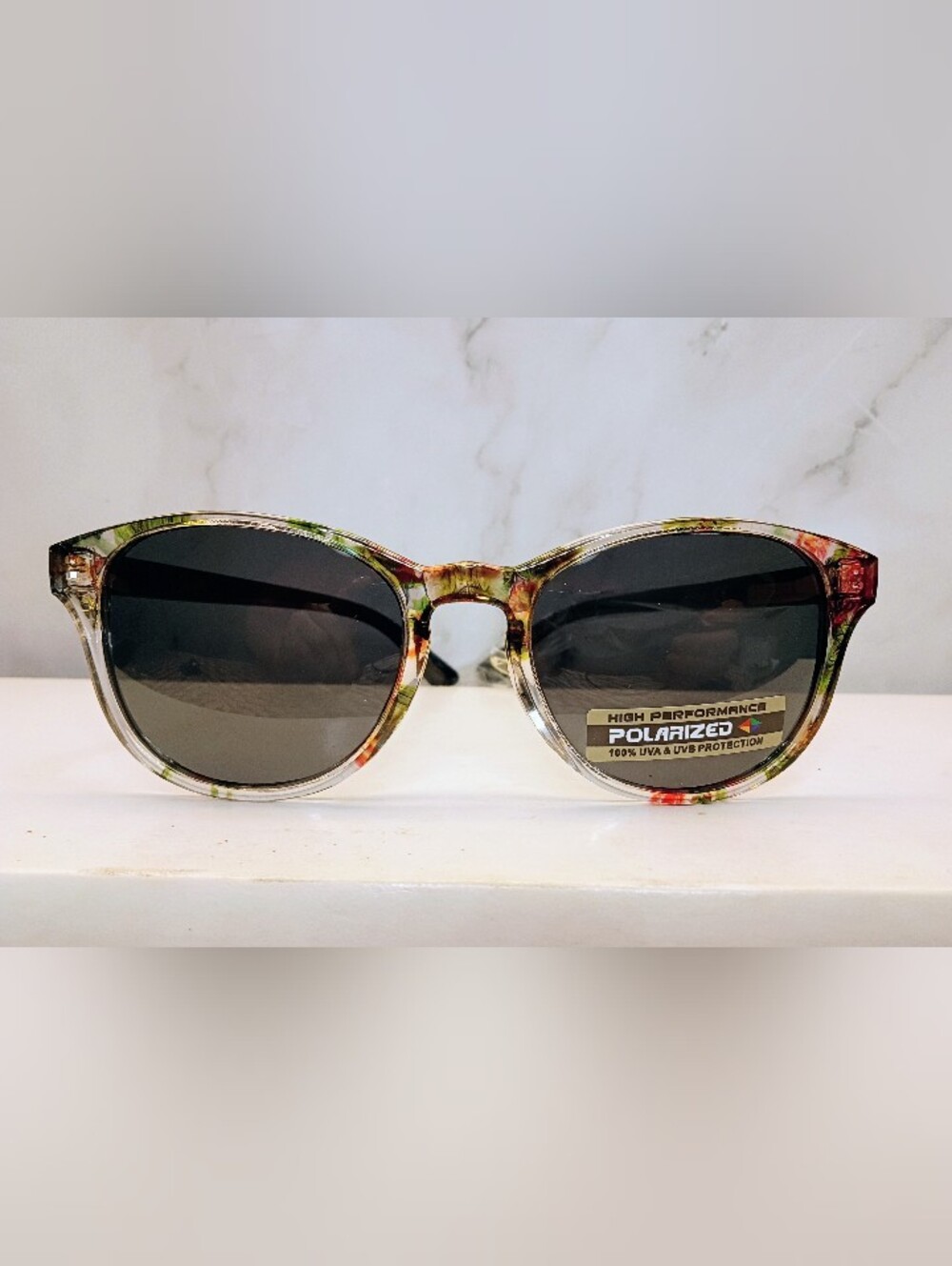 NEW Floral-Pattern Women's Sunglasses Polarized Dark Lenses - Multicolor Clear
